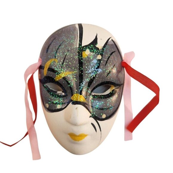 Venetian Style Decorative Wall Masks Hand Painted Glitter Butterfly Trio - Picture 3 of 6